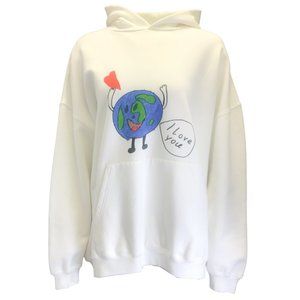 Balenciaga Sweaters Balenciaga White Earth Logo Hooded Cotton